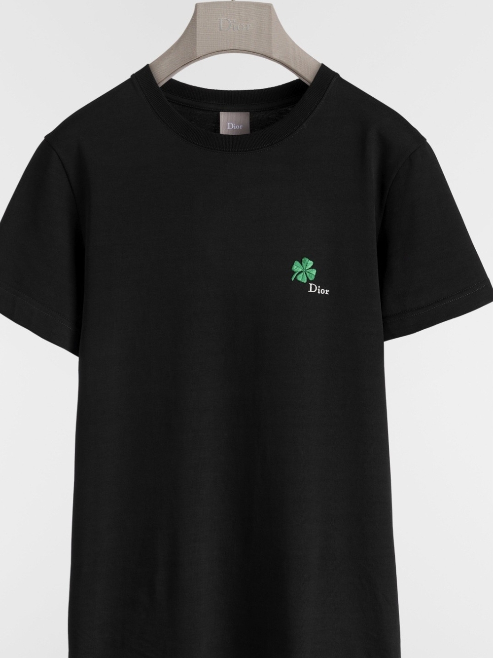 Dior Black T-Shirt with Green Clover Motif